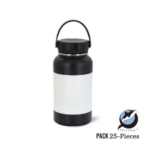 Sublimation Black Stainless Steel Powder Coated Water Bottle with White Patch
