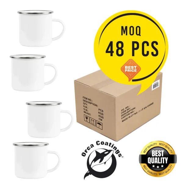 12 oz enamel Camping Mug with silver rim