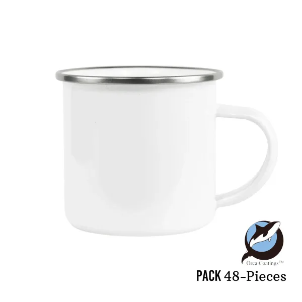 12 oz enamel Camping Mug with silver rim